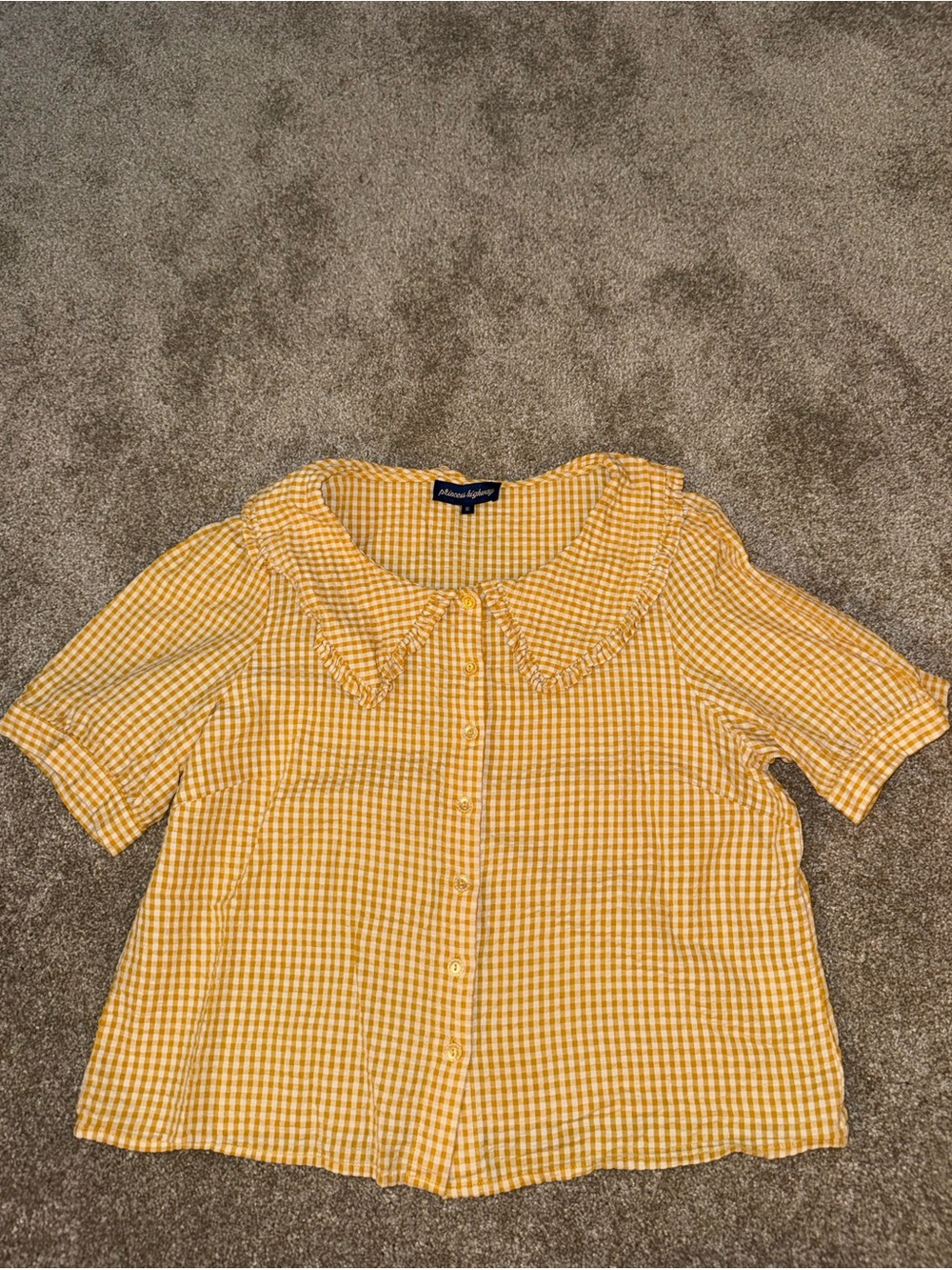 Princess Highway Yellow Gingham Button-Up Blouse with Peter Pan Collar